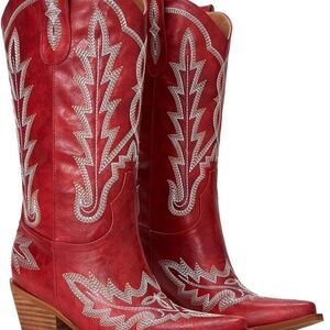 Elegant Red Leather Heeled Boots